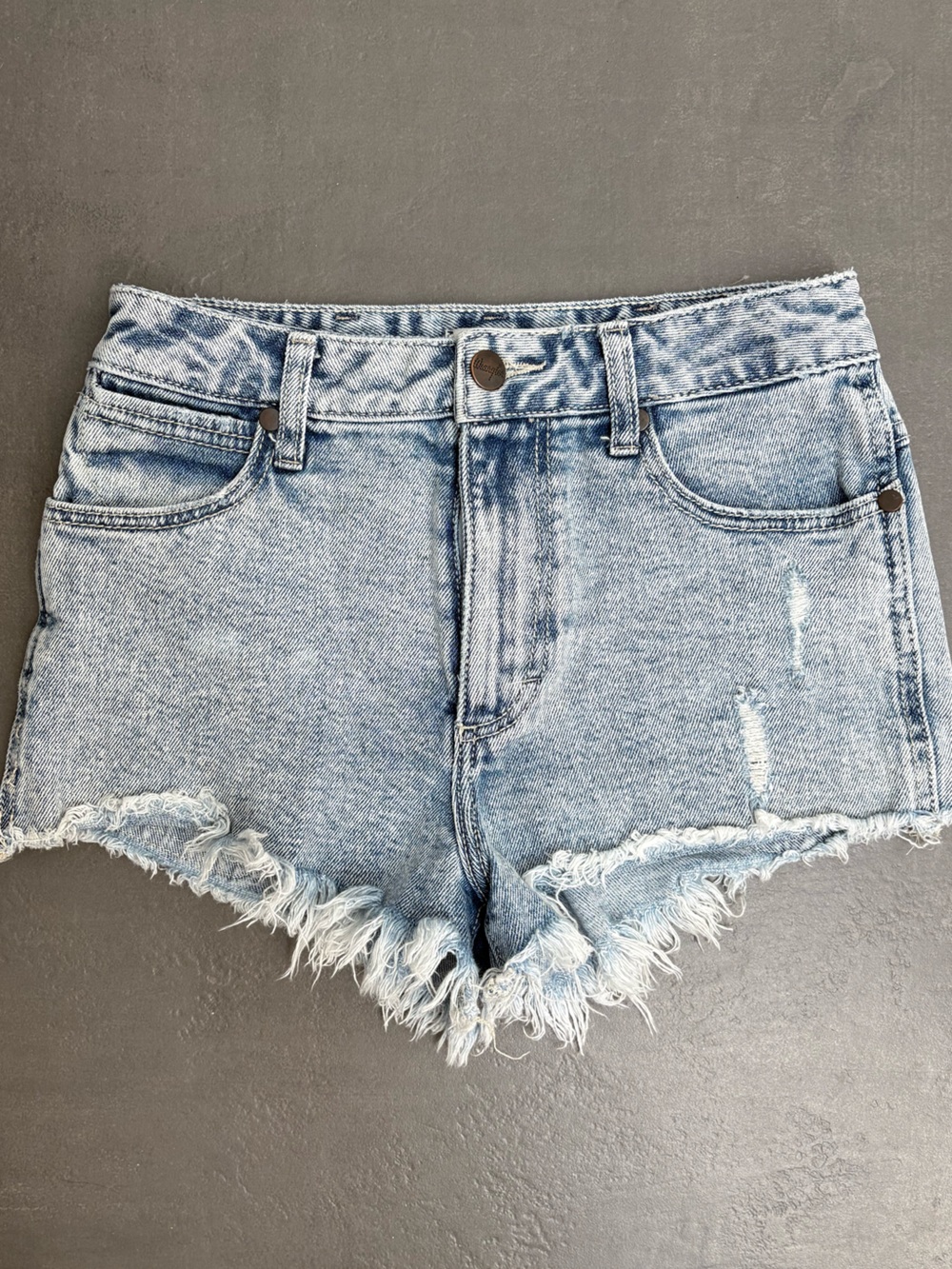 High-Rise Light Blue Denim Frayed Hem Women's Shorts